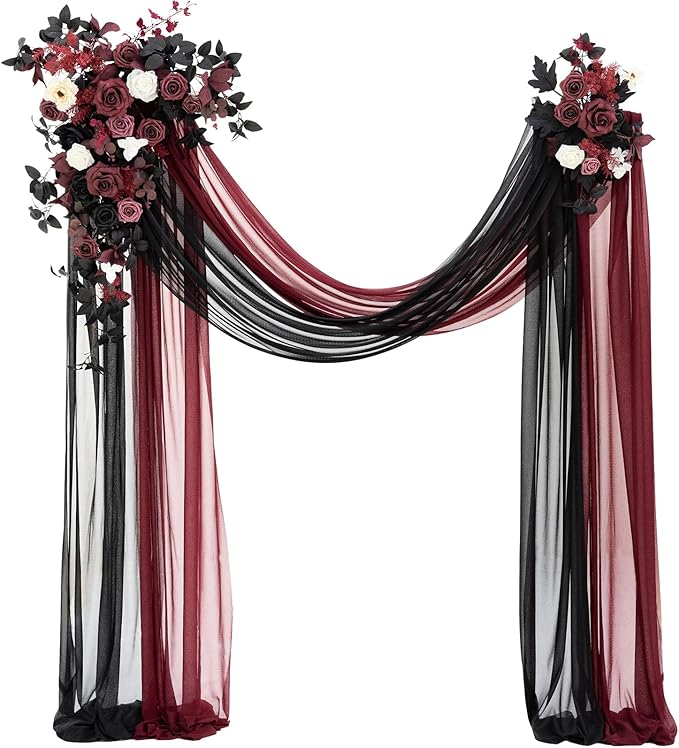 Artificial Flower Wedding Arch Decor Kit, Black and Burgundy, 4 Pieces