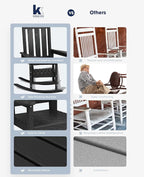 KINGYES Oversized Outdoor Rocking Chair Set of 8, All-Weather Patio Rocking Chairs for Porch, HDPE Outdoor Patio Rockers with High Back & Wide Seat for Garden, Lawn, Black