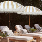 AMMSUN 7ft Patio Umbrella with Fringe Outdoor Tassel Umbrella UPF50+ Premium Steel Pole and Ribs Push Button Tilt, Stripe Beige