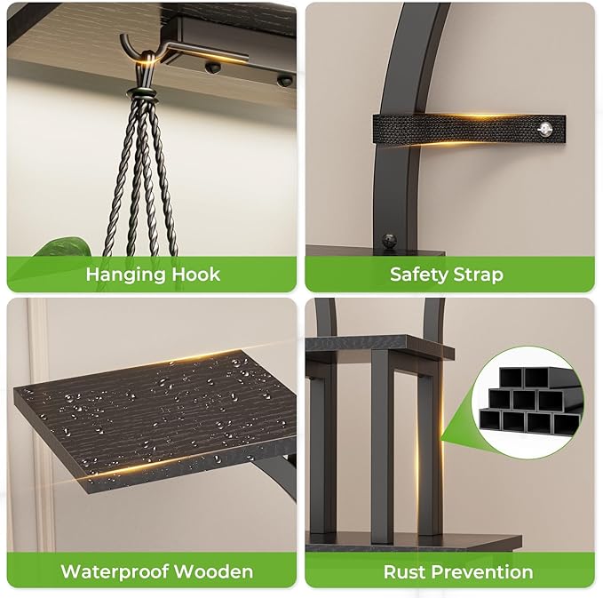 Elbourn Plant Stand Indoor with Grow Lights - 60" Tall Metal Plant Shelf for Multiple Plants, 8 Tiered Corner Plant Stands for Indoor Plants, X - Shaped Decorative Rack for Home, Living Room & Patio Decor (Black)