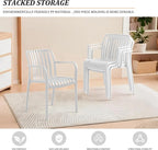 Patio Dining Chairs Set of 4, All-Weather Outdoor and Indoor Stackable Chairs with Curved Back, Waterproof for Patio, Deck, Porch, Backyard, Restaurant & Cafe Use, White