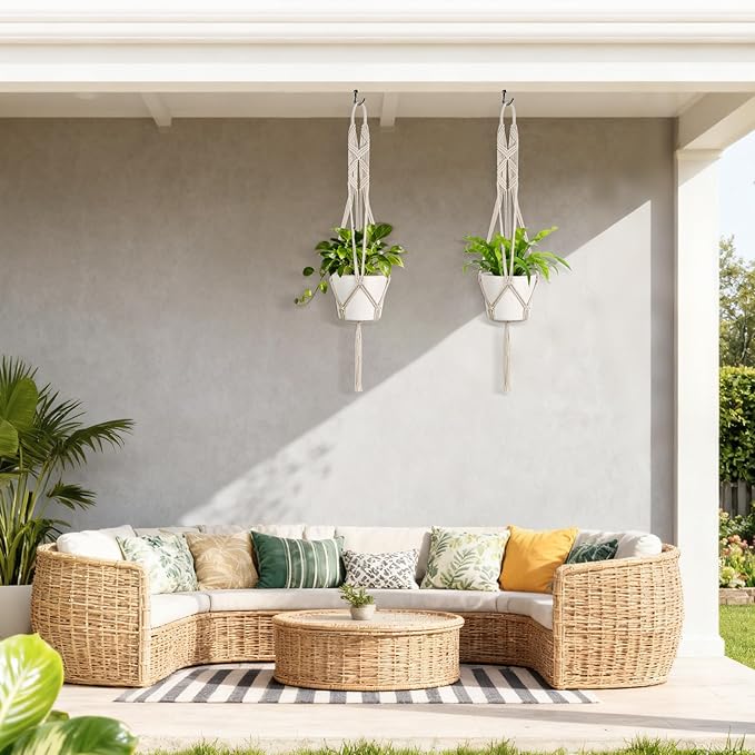 Mkono 2 Packs 43 Inch Macrame Plant Hanger Large for up to 12 Inch Pot Extra Long Hanging Plant Holder Hanging Planter Basket for Indoor Outdoor Boho Home Decor(POTS NOT Included)