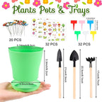 32 Set Garden Plastic Pot Craft Kit DIY Flower Plant Crafts Nursery Pots with Stickers Flower Planting Growing Kit for Spring Summer Home Classroom School Creative DIY Art Project Activities