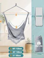 Chihee Hammock Chair Super Large Soft-Spun Cotton Rope Weaving Hanging Chair, Collapsible Strong Metal Spreader Bar Wide Seat Lace Stretch Swing Chairs Indoor Outdoor Garden Yard Theme Decoration