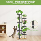 iDavosic.ly 6 Tier Plant Stand Indoor Outdoor, Tiered Corner Multiple Flower Pot Holder Shelf, Metal 44 Inch Tall Display Rack for Patio Porch Living Room Garden Balcony, Modern Black & Rustic Brown