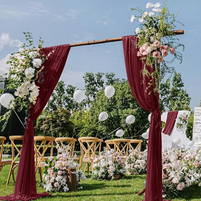 Outdoor Curtains: Burgundy Sheer Arch Draping Fabric, 2 Panels, 29 in x 20 ft