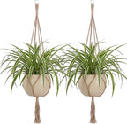 EBOOT 2 Pack 33 Inch Large Macrame Plant Hanger Rope to Hang Flower Pot Plant Holder for Indoor Outdoor Decorations, 4 Legs (Linen Color)