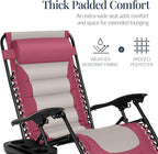 Best Choice Products Oversized Padded Zero Gravity Chair, Folding Outdoor Patio Recliner, XL Anti Gravity Lounger for Backyard w/Headrest, Cup Holder, Side Tray, Polyester Mesh - Pink/Taupe