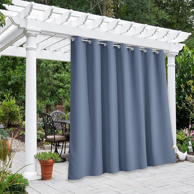 NICETOWN Outdoor Curtains for Patio W100 x L84 inch 2 Pieces, Sun Blocking Screen Shades 100% Privacy for Garage Window Patio Door Pergola Pool Hut, Weatherproof Blinds for All Season, Stone Blue