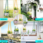 Hanging Planters for Plants with 8 Hooks, Handmade Colorful Cotton Rope Hanging Plant Holder Indoor & Outdoor Boho Room Decor Hanging Ceiling Decor，4 Pack. (4 Color)
