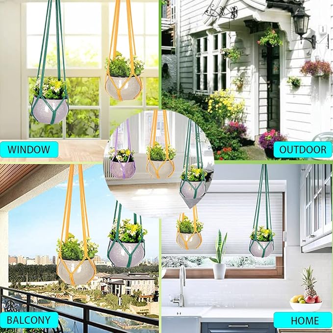 Hanging Planters for Plants with 8 Hooks, Handmade Colorful Cotton Rope Hanging Plant Holder Indoor & Outdoor Boho Room Decor Hanging Ceiling Decor，4 Pack. (4 Color)