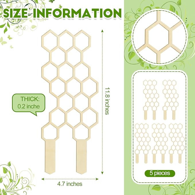 Nuenen 5 Pack Indoor Plant Trellis for Climbing Plants 11.8 Inches Small Garden Wooden Trellis for Potted Plants Honeycomb Shape Trellis Starter Holder for Outdoor Flower Plant Support Accessories
