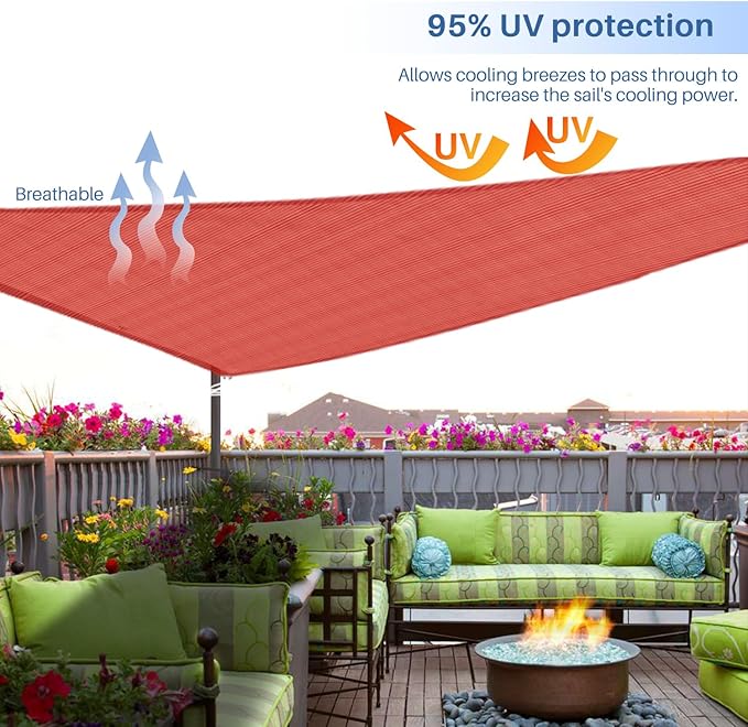 E&K Sunrise 14' x 14' x 14' Sun Shade Sail Triangle Canopy Shade Cover UV Block for Patio Backyard Garden Outdoor (Red)