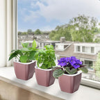 4 Pack Self Watering Pots 4-inch Decorative Flower Planters for Indoor Plants Modern Square planters for Small Plants Window Sill Planters for Succulents, African Violets, Herbs(Rose Gold)