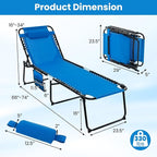 GYMAX Lounge Chairs for Outside, Extra High Folding Beach Tanning Lounger with Adjustable Backrest, Footrest & Removable Pillow, Sunbathing Lounge for Patio, Poolside (1, Navy with Pocket)