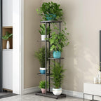 LINZINAR Plant Stand Indoor Outdoor Metal 5 Tier 6 Potted Multiple Flower Pot Holder Shelf Planter Display Shelving Unit for Patio Garden Corner Balcony Living Room (5 Tier 6 Potted, Dark Grey)