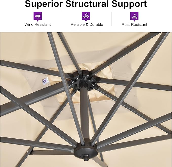 PURPLE LEAF 11 Feet Patio Umbrella with Base Outdoor Cantilever Round Umbrella Aluminum Offset Umbrella with 360-degree Rotation for Garden Deck Pool Patio, Beige