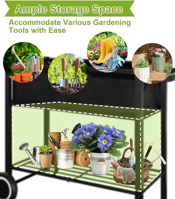Raised Garden Bed with Legs for Outdoor Plants, Standing Elevated Planter Box Cart on Wheels for Vegetables Flower Herb Patio, Black