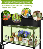 Raised Garden Bed with Legs for Outdoor Plants, Standing Elevated Planter Box Cart on Wheels for Vegetables Flower Herb Patio, Black