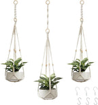 CADNLY Macrame Plant Hangers Indoor – Rope Hanging Plant Holder with Extender - Boho Hanging Planters Indoor - White Macrame Hanger Outdoor Flower Pot Holder from Ceiling Wall 3 Pack 6 Hooks