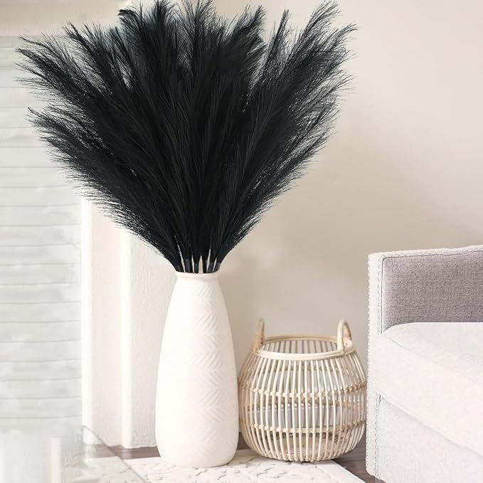 Artificial Pampas Grass Stems, 8 Pack 35 Inch Black Silk Plumes
