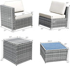 Tangkula 8 Pieces Wicker Patio Furniture Set with Storage Deck Box, PE Rattan Outdoor Sectional Sofa Conversation Set with Coffee Table & Cushions, Outside Furniture for Garden Yard Poolside (White)