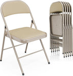 VINGLI 6 Pack Folding Chairs with Padded Seats, Metal Frame with Pu Leather Seat & Back, Capacity 350 lbs, Set of 6, Khaki