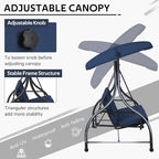 U-MAX Porch Swing with Cover, Patio Swing with Adjustable Backrest&Canopy 3 Seat Outdoor Swing with Canopy 2-in-1 Convertible Patio Daybed with Removable Blue Cushions