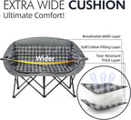 Double Camping Chairs Padded Loveseat Chair for 2 Person - Heavy Duty Oversized Camping Couch for Adults Outdoor Lawn Beach Portable Folding Sofa with Cup Holders Support 600lbs, Grey