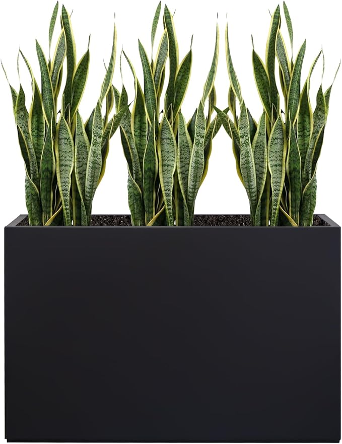 Metal Planter Box Rectangular Block - Modern Outdoor Galvanized Steel Long Box Planters All-Weather Use with Drainage Holes for Patio/Porch, 35.5×24×12IN