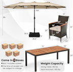 Tangkula 11 Piece Rattan Outdoor Dining Set with 15Ft Patio Umbrella for 8, Outdoor Wicker Table Set with 8 Cushioned Armchairs, Acacia Wood Top, Outdoor Umbrella with Base Included