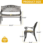 DWVO Cast Aluminum Outdoor Bench, 39.4’’ Patio Garden Benches for Outdoors, Metal Frame Patio Bench for Backyard, Lawn, Deck, Porch, Park, Bronze
