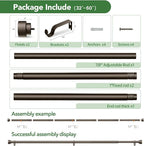 Curtain Rods for Windows 28 to 48, 1 Inch Adjustable Heavy Duty Long Window Outdoor Curtain Rod for Patio, Drapery Rods with Simple End Caps, Size 32"-60", Antique Bronze