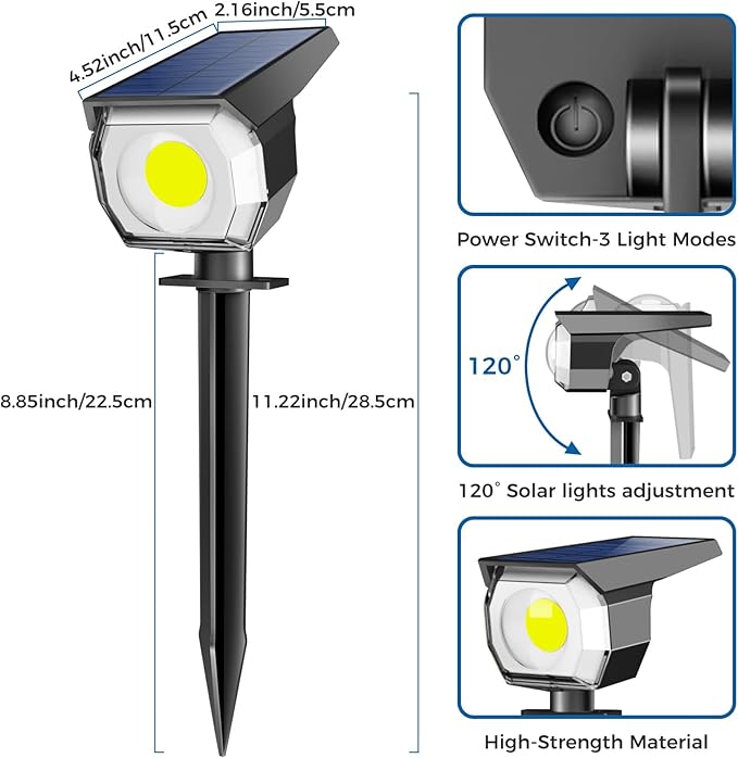 2 Pack Solar Spot Lights Outdoor, Solar Spotlights Outdoor Waterproof 2-in-1 Auto On/Off Landscape Lighting for Outside Yard Wall Garden Pathway