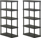 CENTREX CX 5-Tier Heavy Duty Plastic Storage Shelves that Support up to 150lbs/shelf, Organization and Storage, Weather-Resistant Design, Easy Assembly, 2 Pack, Black (72”H x 36”W x 18”D)