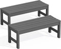 SERWALL 47 Inches Outdoor Bench Set of 2, All Weather HDPE Backless Bench with Wood Grain Texture for Garden Porch and Park, Curved Bench Seat for Comfort, Grey
