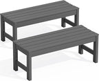 SERWALL 47 Inches Outdoor Bench Set of 2, All Weather HDPE Backless Bench with Wood Grain Texture for Garden Porch and Park, Curved Bench Seat for Comfort, Grey