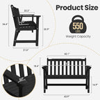 Ciokea 48" Outdoor Bench, HDPE Weatherproof Porch Bench, 2-Person Garden Benches with 550 Lbs, Waterproof Patio Benches for Outside Balcony Deck Backyard, Black