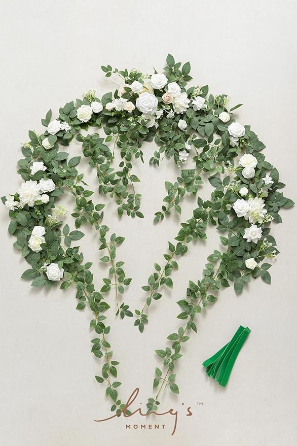 Artificial Wedding Arch Flower Garland 6.5 ft Silk White Sage Green