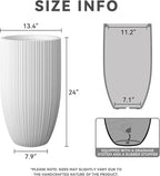 Kante 24 Inch Tall Round Concrete Planter, Large Indoor Outdoor Plant Pots with Drainage Hole and Rubber Plug, Modern Decorative Garden Pots for Home Patio Porch, Textured White