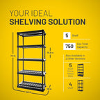 Plano 5-Shelf Plastic Storage Shelves, 73” x 36” x 18”, 750lb Capacity, Pantry, Office, Closet and Garage Shelves, Easy to Assemble, Durable Plastic Shelving Unit