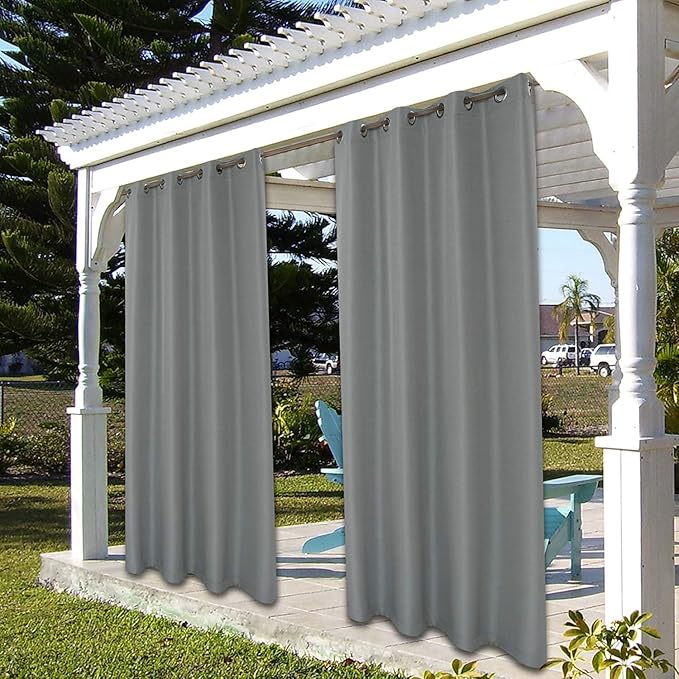 BONZER Outdoor Waterproof Curtains for Patio Privacy Grommet Light Filtering Outside Curtains for Gazebo, Porch, Pergola, Pavilion, 1 Panel, 54W x 120L inch, Grey