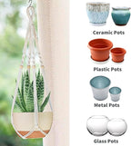 35 Inch Macrame Plant Hanger Indoor with Wood Beads and No Tassels,Strong Hanging Planter Flower Pot Holder for Indoor Outdoor Boho Home Decor,Set of 2,Ivory(Pots Not Included)