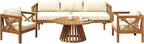 Merax Outdoor 4-Piece Acacia Wood Conversation Set - Patio 3-Seat Loveseat Sofa w/Coushion, 2 Armchair and Round Coffee Table for Backyard, Lawn, Balcony, Beige + Teak