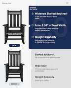 KINGYES Oversized Outdoor Rocking Chair Set of 8, All-Weather Patio Rocking Chairs for Porch, HDPE Outdoor Patio Rockers with High Back & Wide Seat for Garden, Lawn, Black
