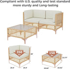 LYNSLIM Outdoor Patio Furniture Set, Wicker Outdoor Sectional Set, Boho Patio Conversation Sectional Sofa with Large Tempered Glass Coffee Table and Waterproof Cushion (3-Piece Patio Furniture)