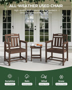 Set of 2 Weatherproof Patio Chairs - HDPE Outdoor Dining Chairs with Wide Seat, Ergonomic Design - for Garden, Backyard, Deck - Brown