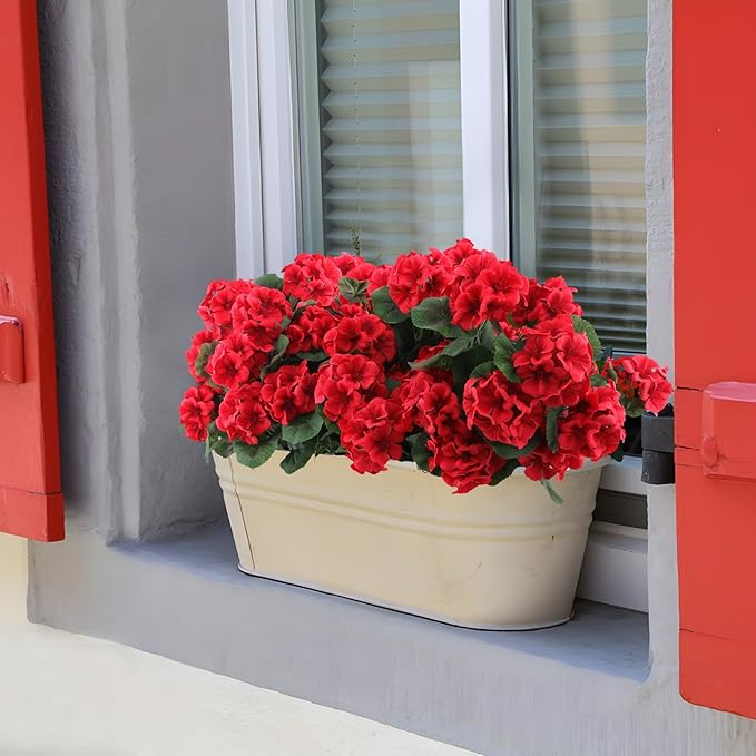 Artificial Geranium Flowers, Red Silk Bundles for Indoor and Outdoor Decor