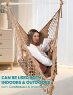 Chihee Hammock Chair Super Large Soft-Spun Cotton Rope Weaving Hanging Chair, Collapsible Strong Metal Spreader Bar Wide Seat Lace Stretch Swing Chairs Indoor Outdoor Garden Yard Theme Decoration