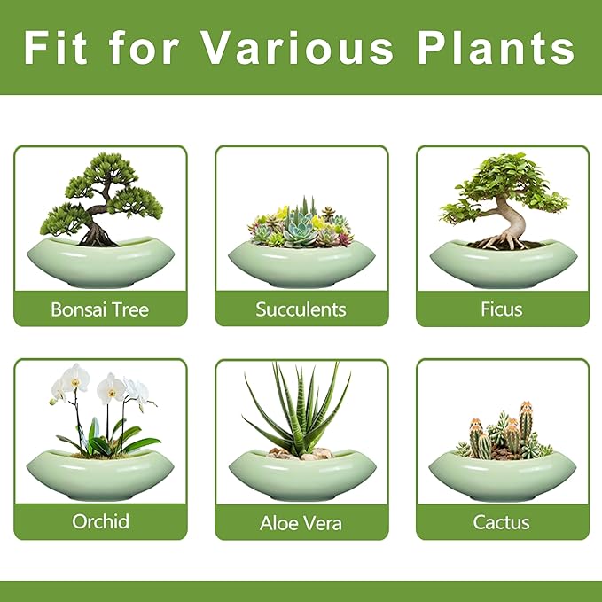 Ceramic Bonsai Pots - Large Succulent Planter 18 Inch Plant Pot Indoor Succulent Pot with Drainage Hole Outdoor Planter Bonsai Tree Pot for House Home Garden Decor Green